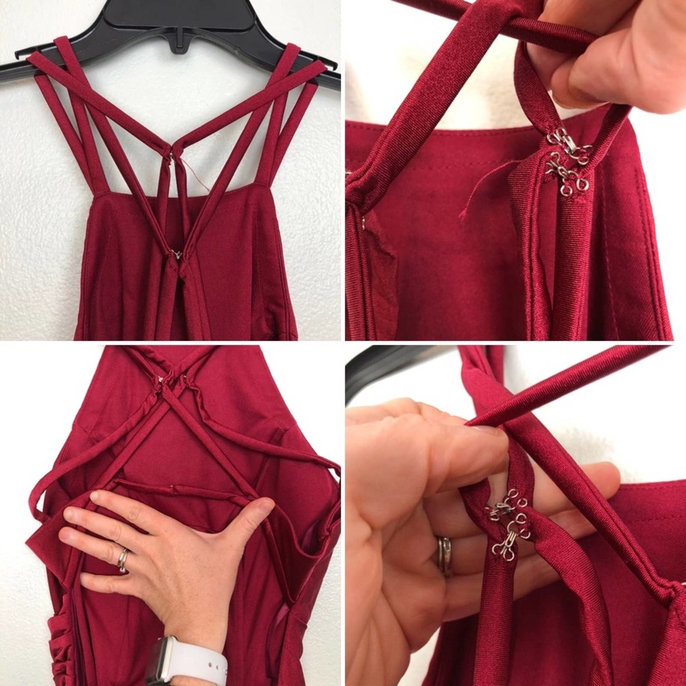 LA FEMME 26141 Burgundy High Neck Low back Gown - Picture 13 of 16